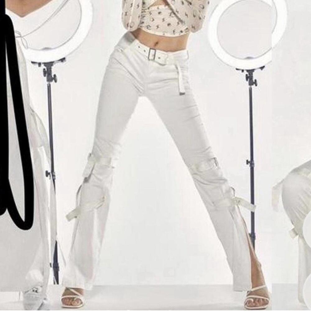 Jaded London Satin Denim Belted Buckle Slit Jeans Womens 26 White Y2K Rave Goth